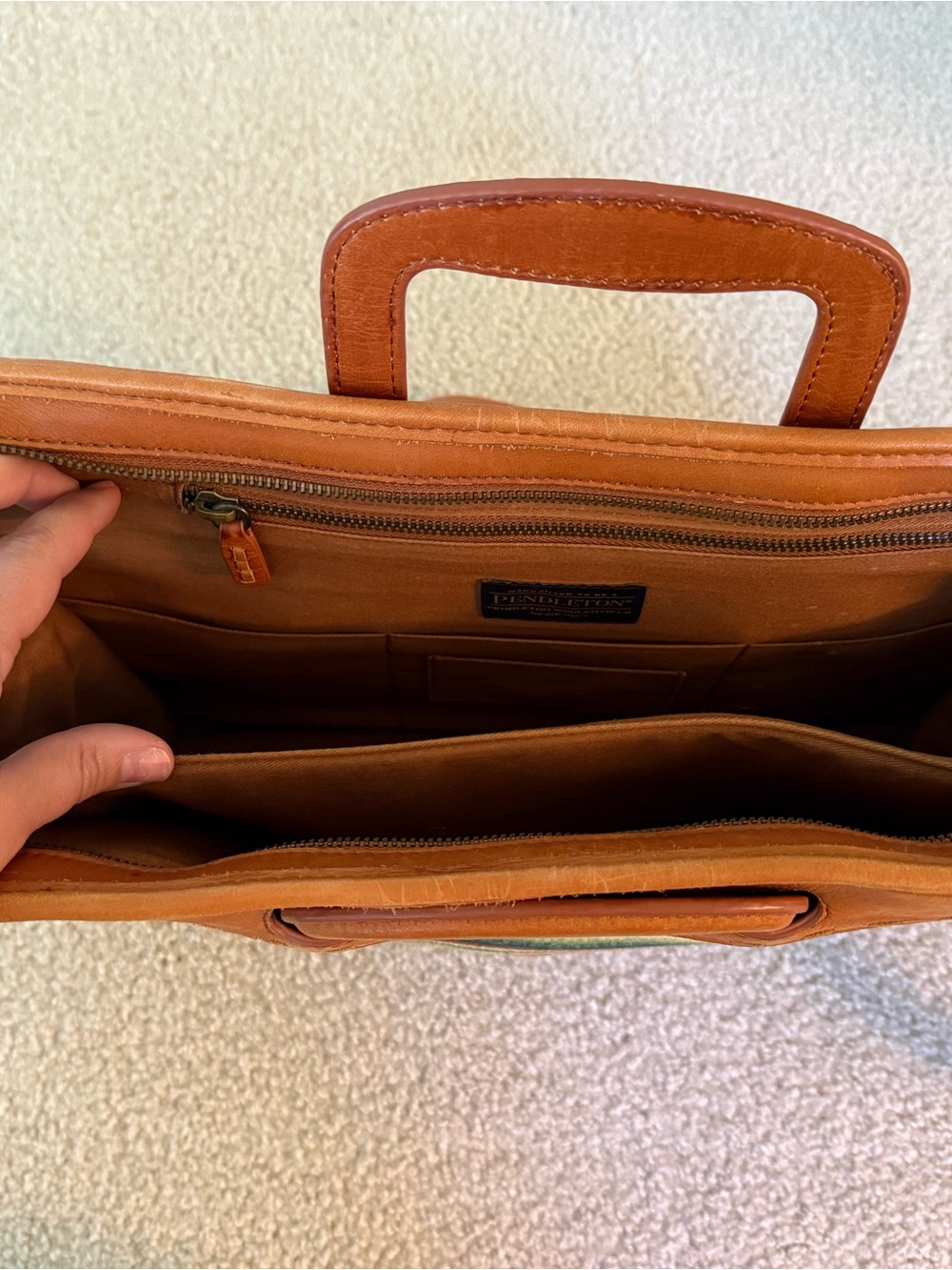 Pendleton Leather Crossbody Bag | Tan Leather + Wool Stripe - Picture 3 of 5